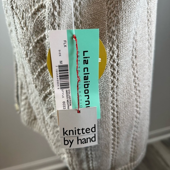 Liz Claiborne Petite M Knit Linen Cotton Button Vest Top Neutral Beige New - Picture 6 of 8